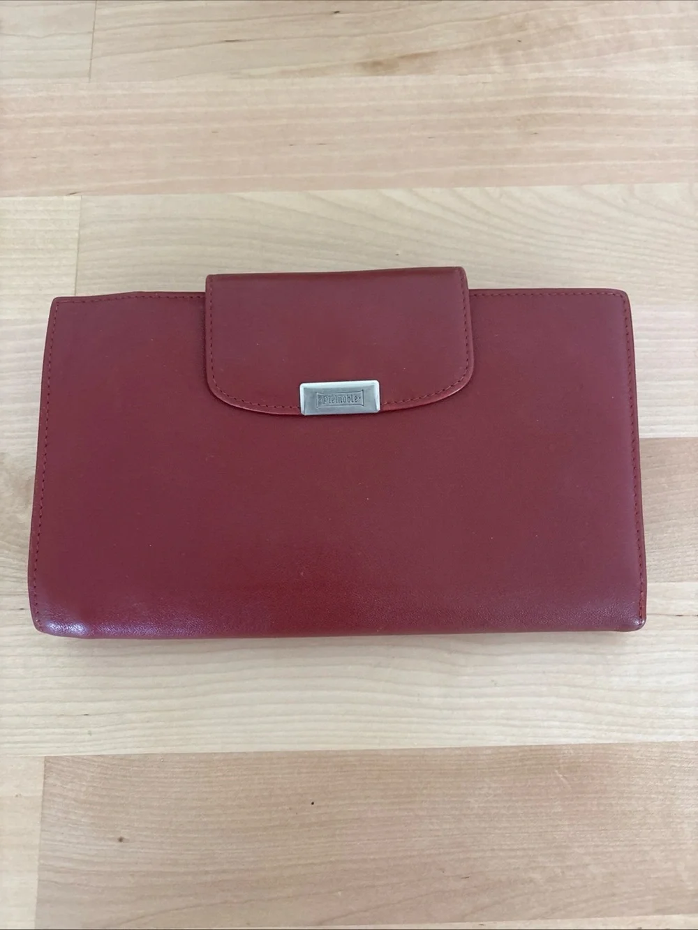 Red Leather Clutch Wallet with Metal Accent - Unbranded